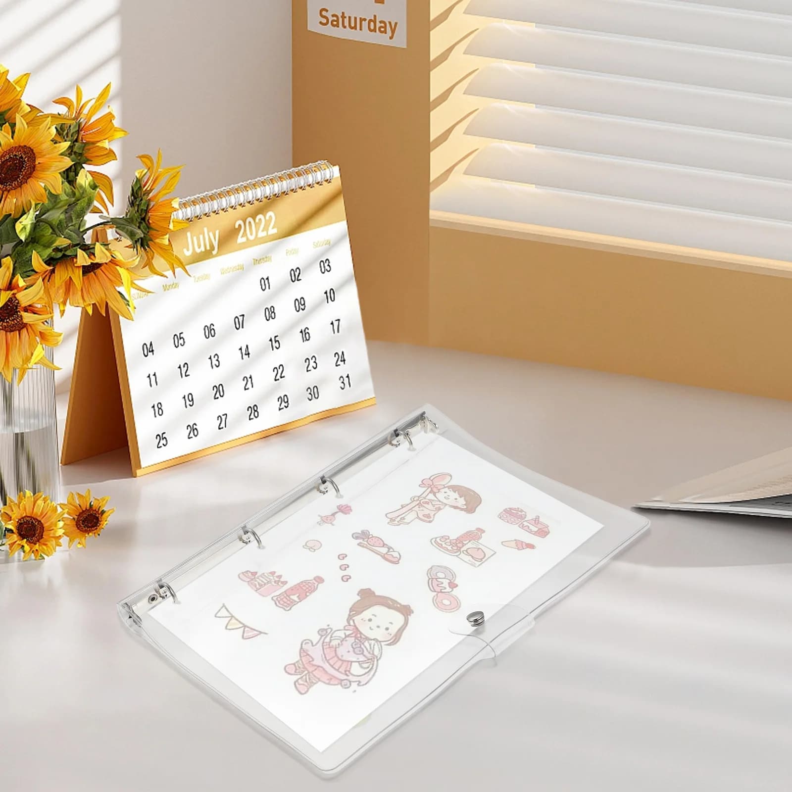 Copertina Trasparente in Plastica per Quaderno A4 con 4 Anelli per Fogli Staccabili, Planner, Scrapbook, Diario, Blocco Note