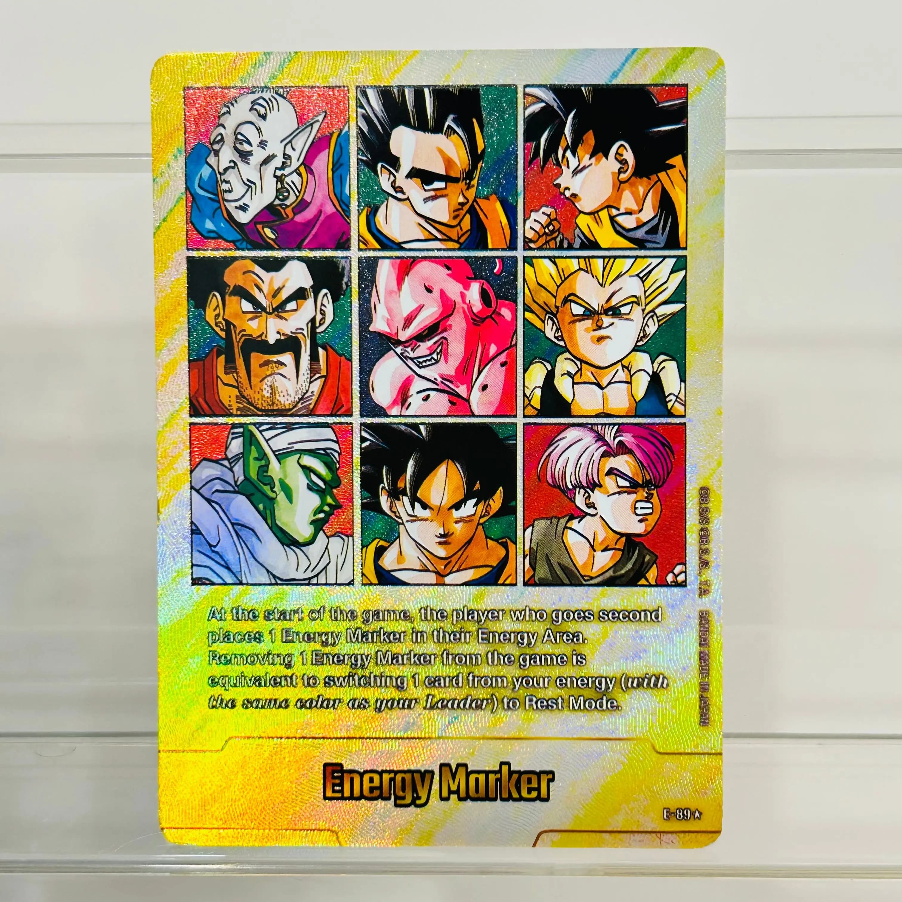 Dragon Ball E-89 Goku Vegeta Buu DIY Energy Marker Card EN Version Gold Foil Holographic Texture Premium Anime Collection Card