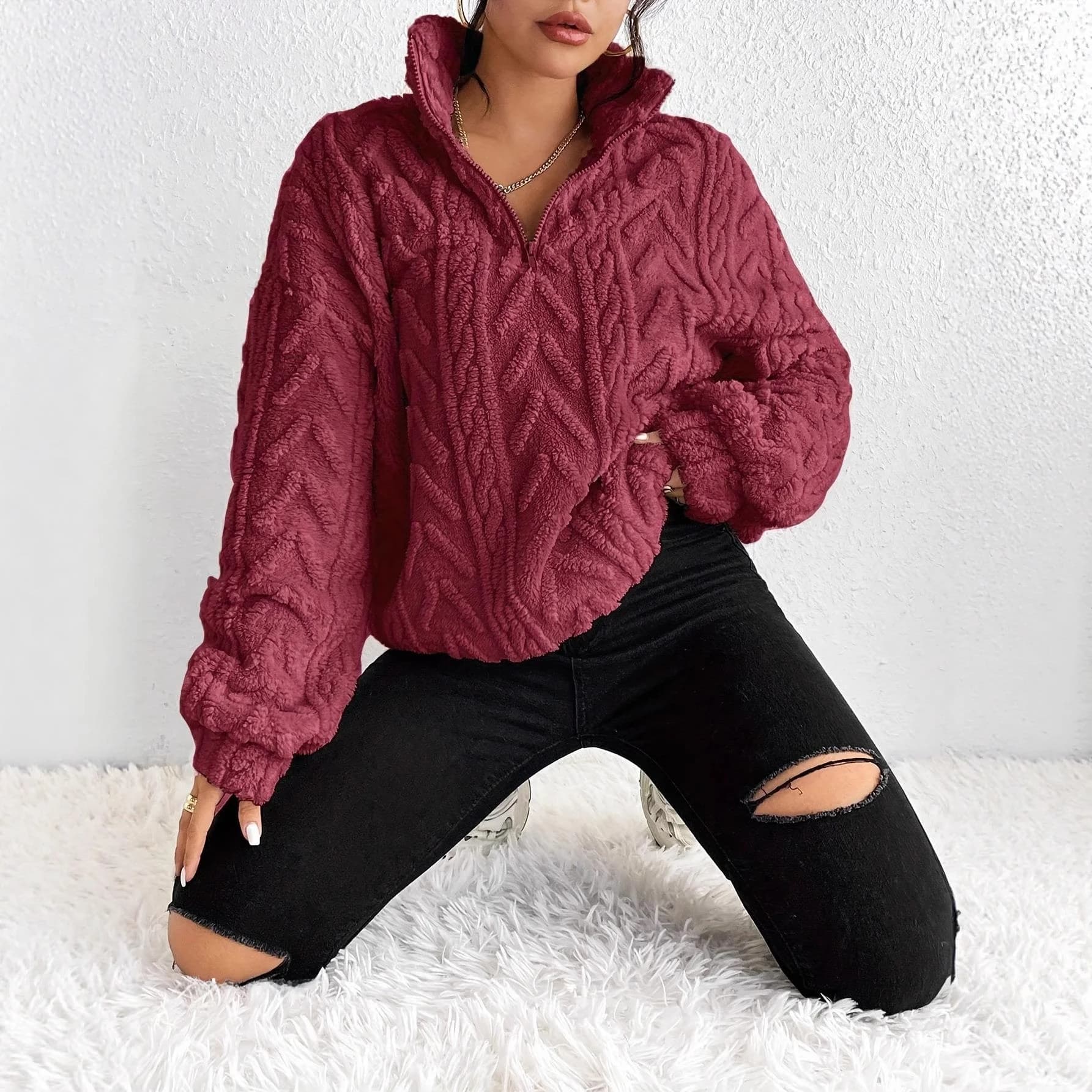 Double-Sided Fluffy Casual Hoodie Women's Pull-Over Sweatshirt Floral Embroidery Popular Cross-Border Sale 2025 Winter Fashion