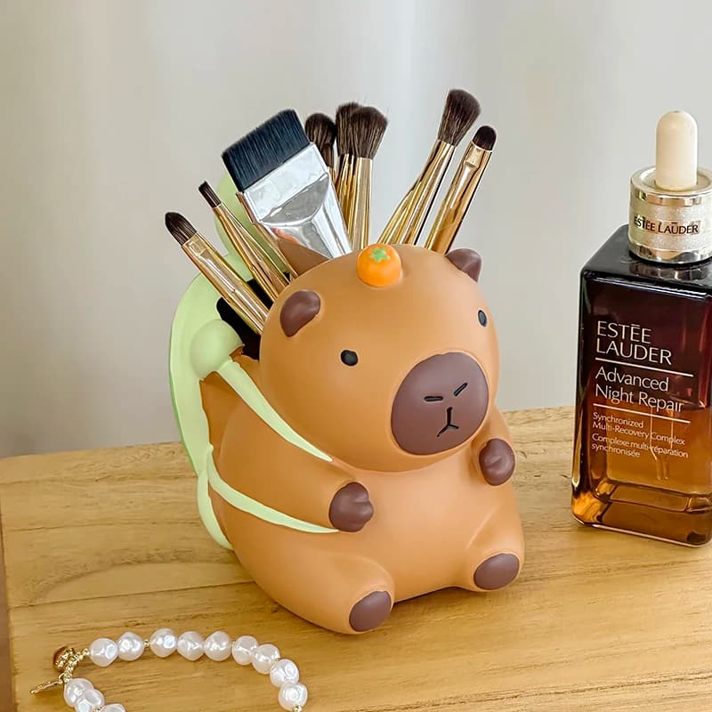 Portapenne Creativo a Forma di Capibara, Grande Capacità, Portatile, Porta Pennelli da Trucco, Scatola Multifunzionale per Cancelleria