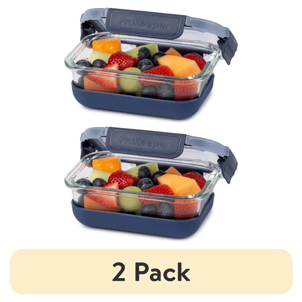 2 Pack 1.6 Cup Glass Food Storage Containers with Non-Slip Silicone Base Lids, Airtight Leakproof Kitchen Pantry Organization for Meal Prep, Leftovers, Dry Food, Snacks, Spices, Stackable Space-Saving Design