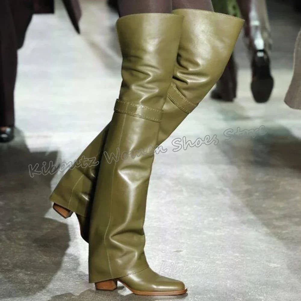 Stivali con bordo risvoltato sopra il ginocchio in vera pelle tinta unita moda lusso elegante conciso scarpe da festa da donna sexy nuovi tacchi