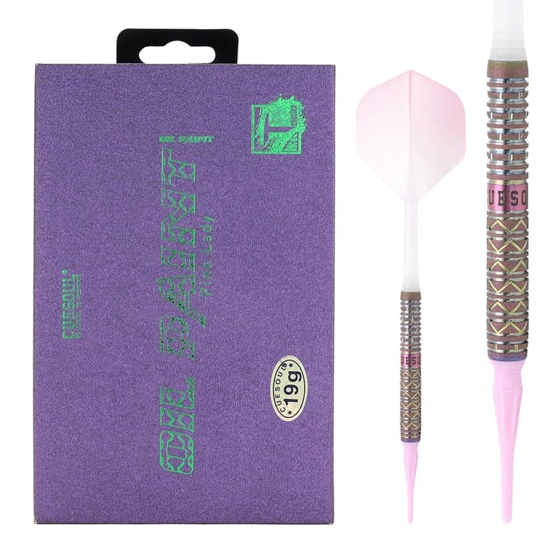 CUESOUL Cocktail da donna rosa con finitura a vernice ad olio - Set di freccette al 90% con punta morbida da 19 g di tungsteno