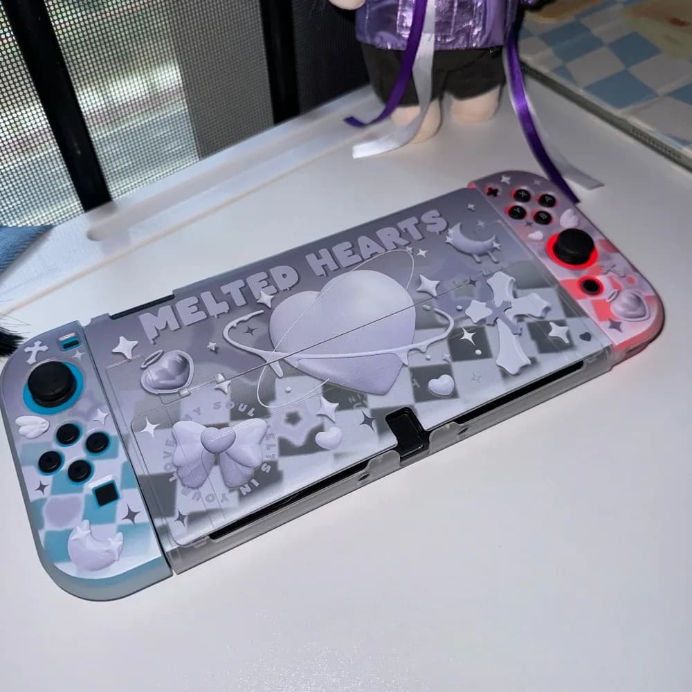 Custodia protettiva opaca 3D Melted Hearts compatibile con Nintendo Switch OLED - Guscio rigido trasparente rimovibile