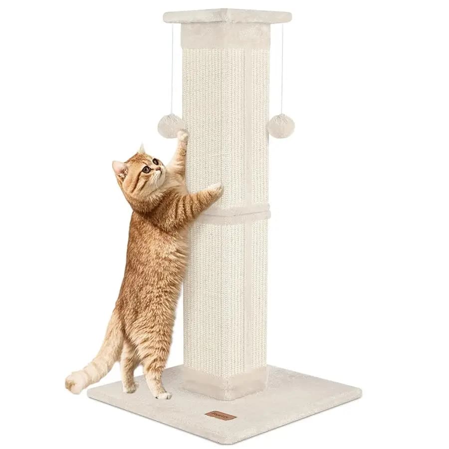 Tiragraffi per gatti da interno da 33 pollici, Tiragraffi alto beige per gatti, Tiragraffi per gatti per stretching completo del corpo, Proteggi i tuoi mobili