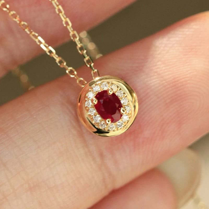 Huitan Luxury Women Pendant Necklace Gold Color Charming Wedding Engagement Accessories Inlaid Shiny Red CZ Trendy Jewelry Gift
