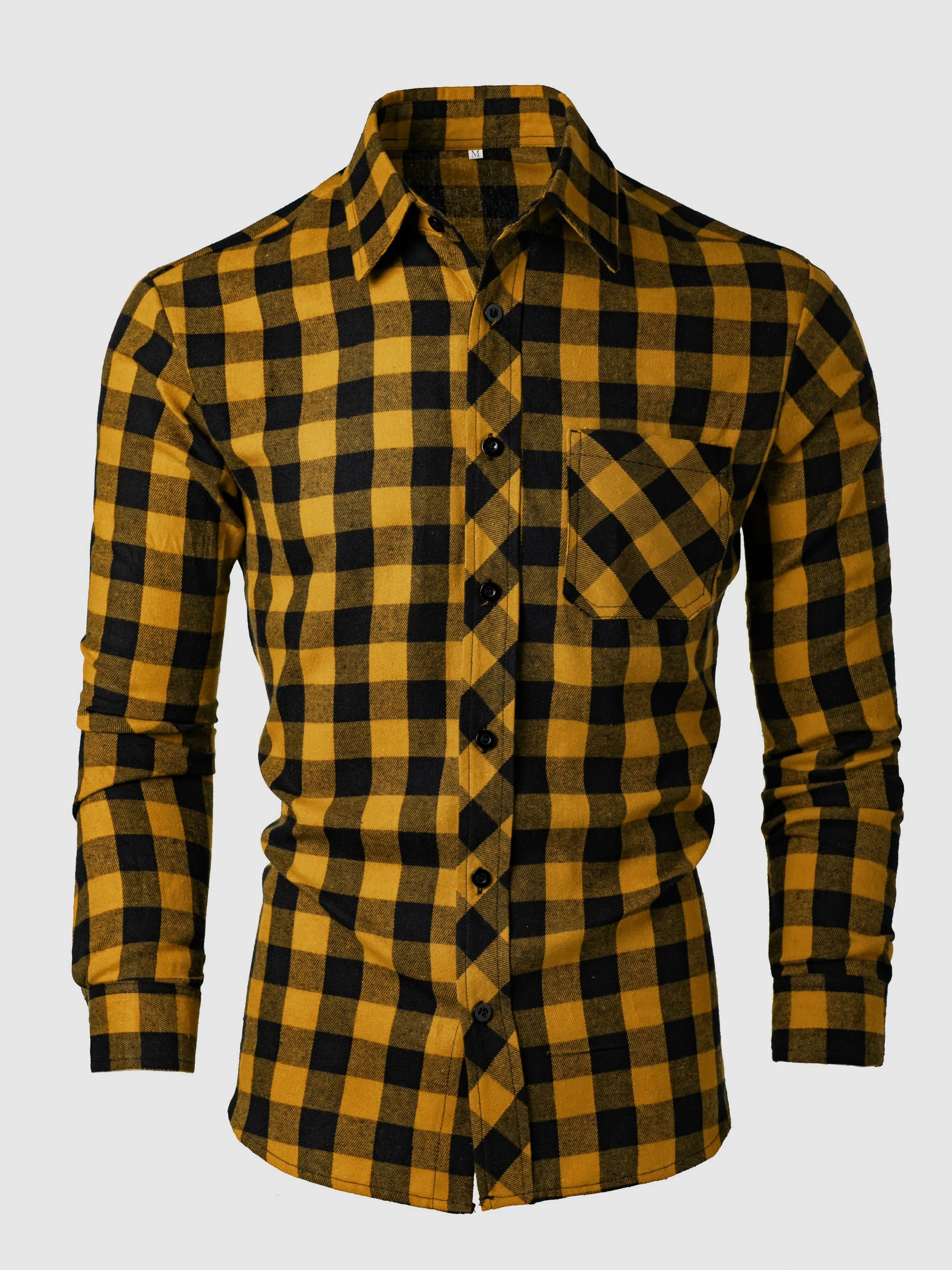 Men's Fashionable Casual Long-Sleeved Plaid Shirt, Spring and Autumn Lapel Button-Down Shirt