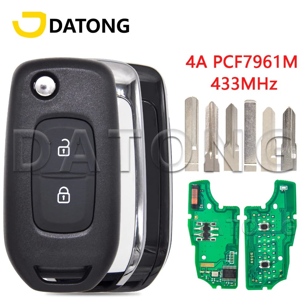 Datong World Chiave telecomando per auto per Renault Kiwid Dacia Logan 2 Megane Kadjar Duster Clio4 Dokker 4A PCF7961M Chip 433 MHz