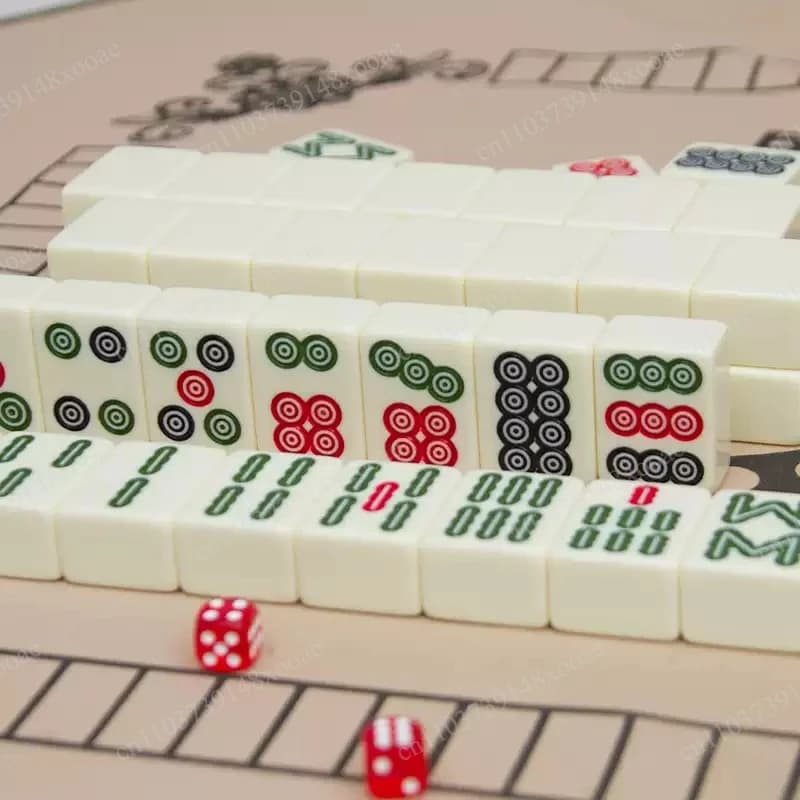 Large Medium Mahjong Set High-Grade Tiles with Red Dragon Design, Aluminum Storage Case Included