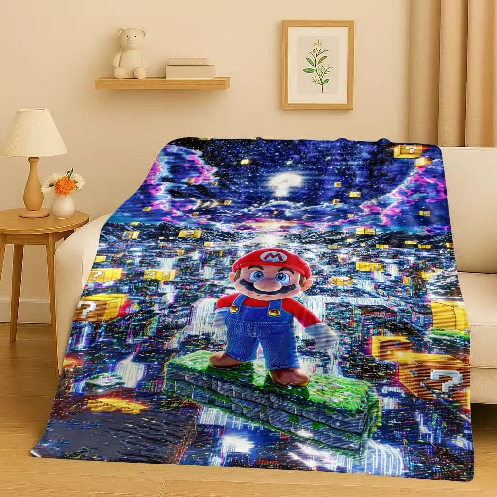 Coperta di flanella regalo di Natale cartone animato gioco 3D Sanrio Mario, peluche ultra morbido e caldo per la copertura del divano letto della camera da letto di casa da viaggio