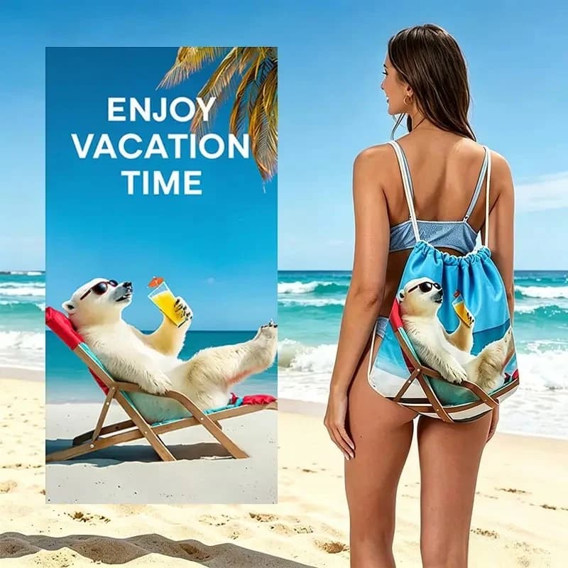 Stylish Printed Beach Towel Foldable With Storage Pouch Portable Quick Dry Towel For Travel Seaside Vacation