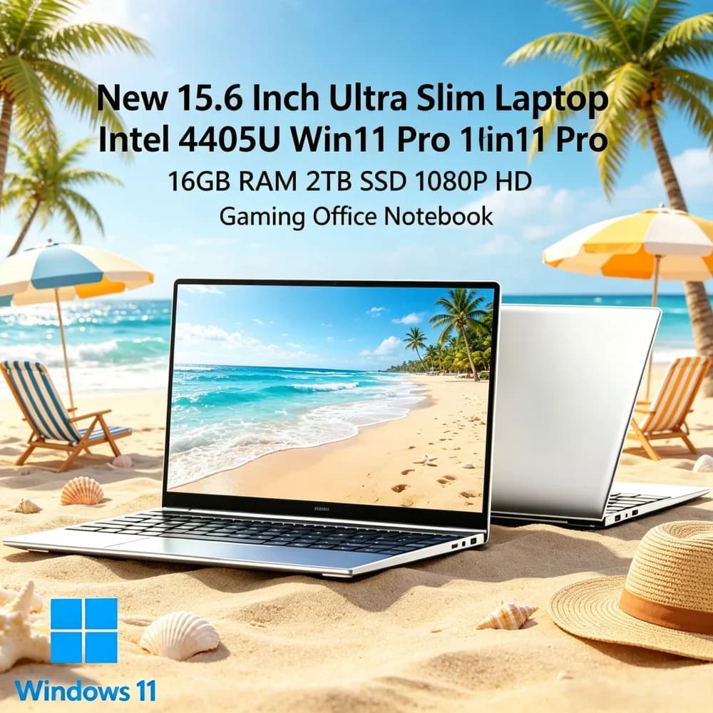 Nuovo Laptop Ultra Sottile da 15,6 Pollici con Intel 4405U, Win11 Pro, 16GB RAM, 2TB SSD, 1080P HD per Gaming e Ufficio