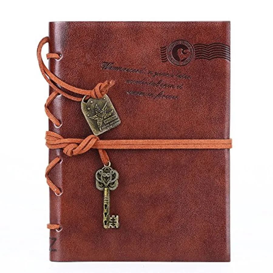 Classic Vtage Leather Writg Journal Notebook - Unique Key Bound Retro Diary, Blank Kraft Pages, Perfect Travel Sketchbook and G