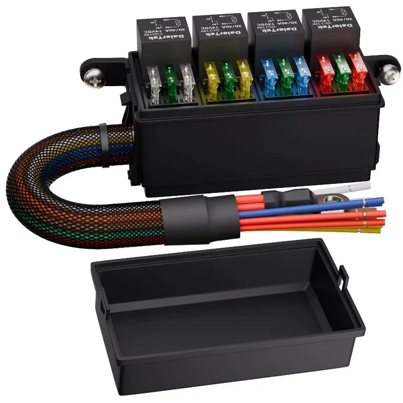 12V DC 40A 12 Way Pre‑Wired Relay Fuse Box 4 Pin Relay Block With Harness For Car Race Boat Yacht Marine Vehicle