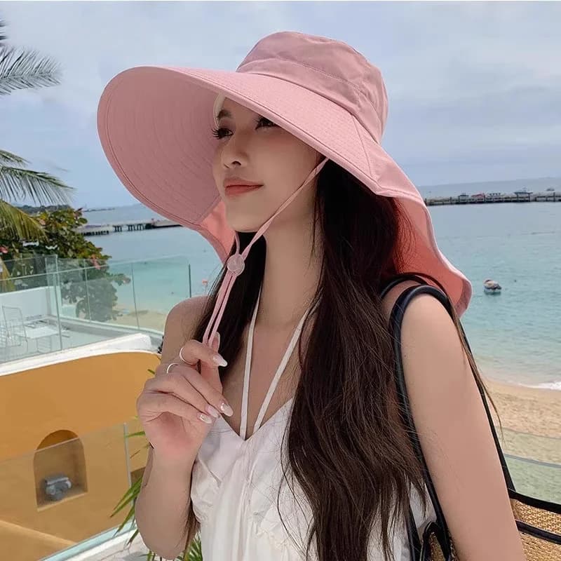 Women Sun Hat Anti Hiking Fishing Hats Wide Brim Foldable Summer Beach Hat with Neck Cover Outdoor Visor Caps