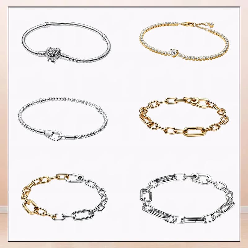 Bracciale in argento 925 con perline - catena a serpente - gioielli di lusso fai da te in oro rosa da donna