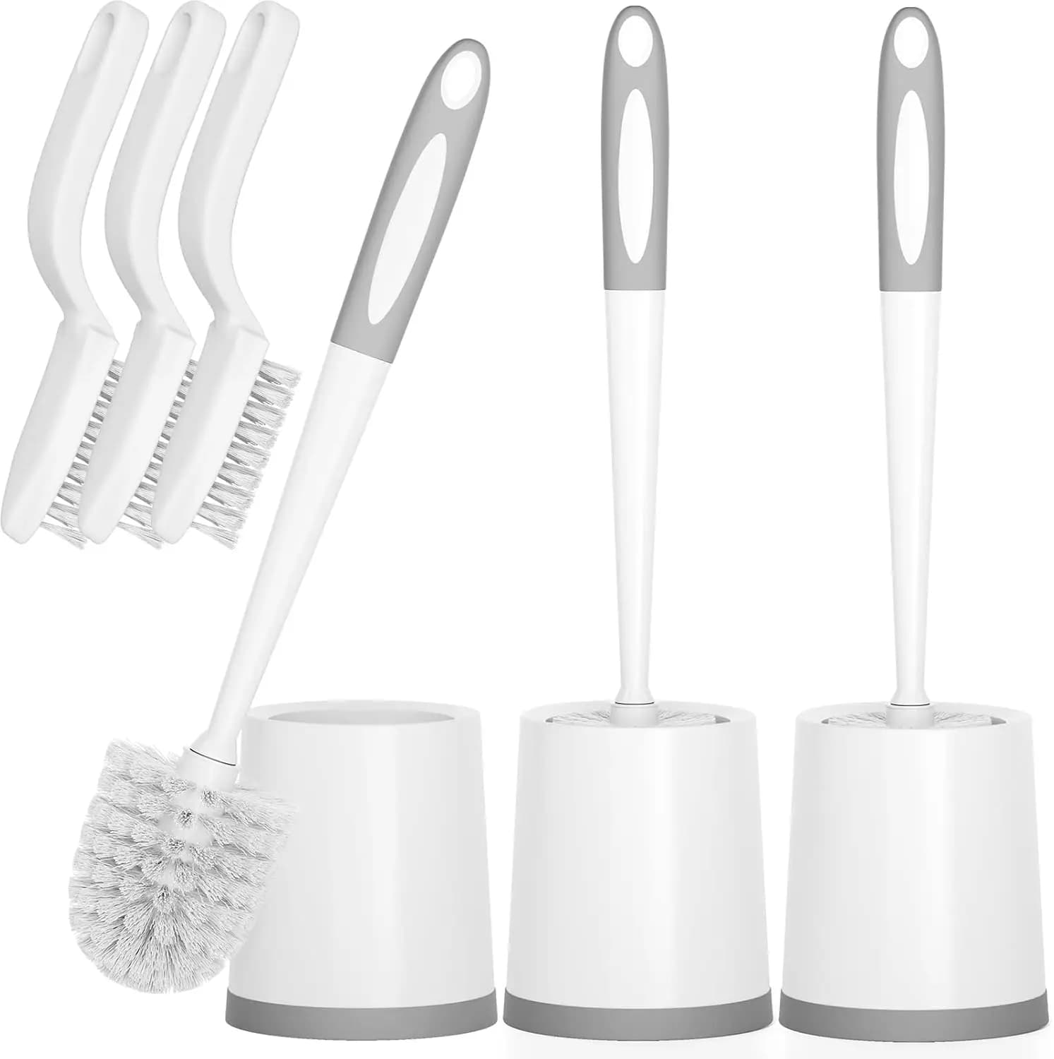 Set di 3 spazzole per WC con supporto per la pulizia profonda del bagno, bianco
