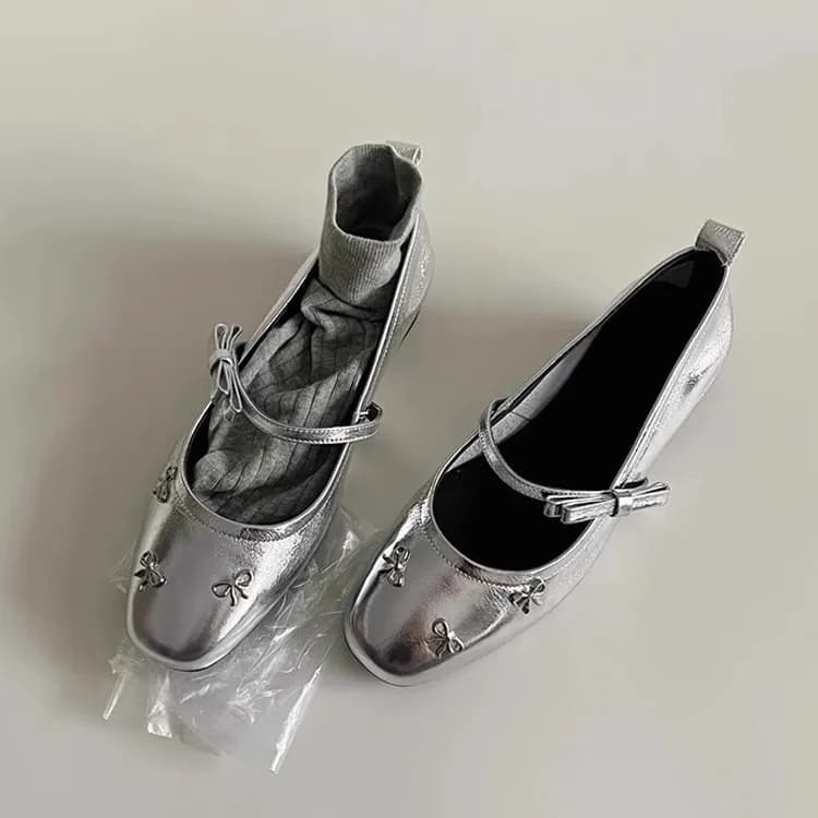 Mocassini da donna in vera pelle con decorazione a fiocco Scarpe da donna stile Mary Jane Scarpe basse da esterno con bocca superficiale comode