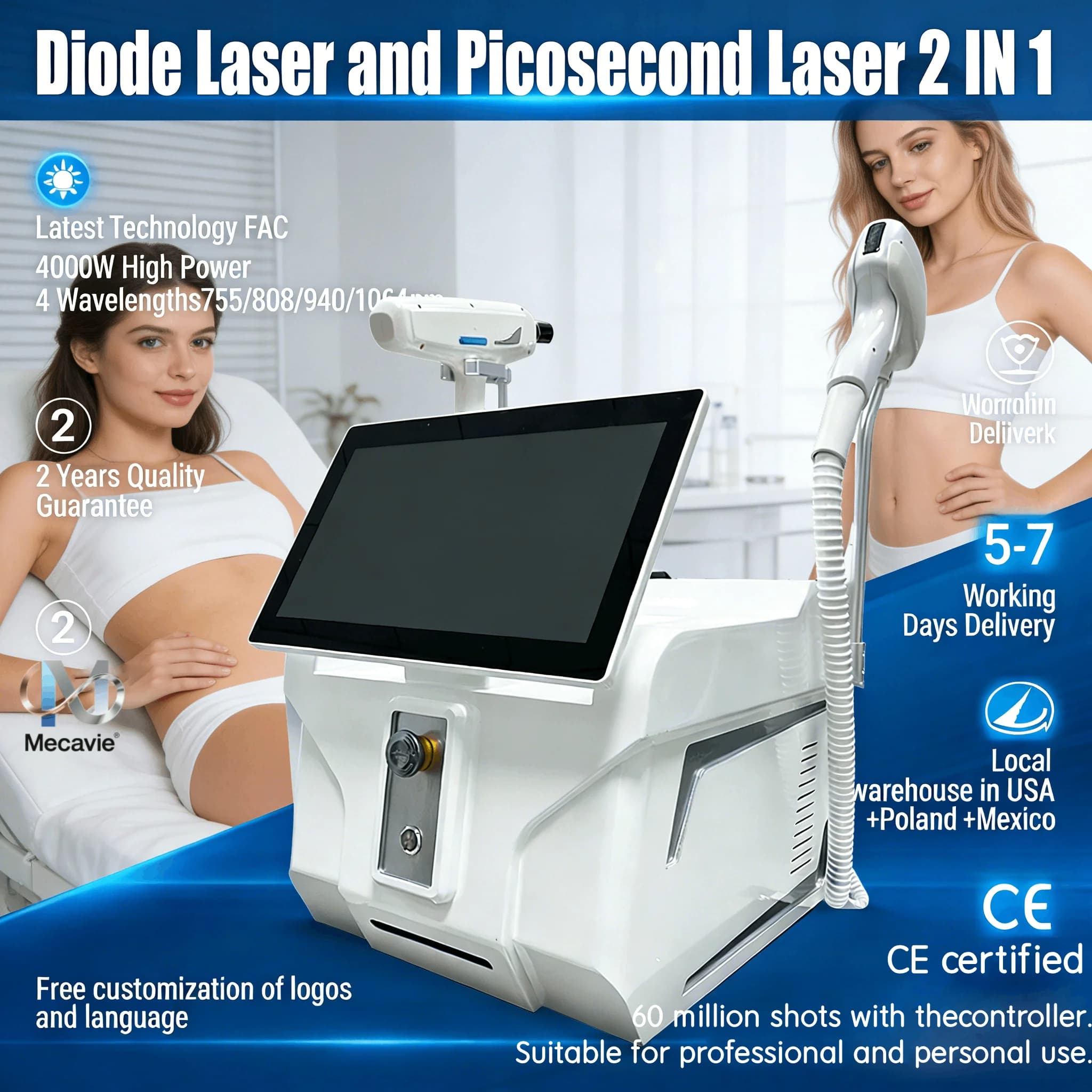 Nuovo Dispositivo 2026 ‌ Macchina Laser a Ghiaccio 2in1 per Viso e Corpo, 4 Lunghezze d'Onda, Rimozione Peli e Tatuaggi Efficiente e Indolore