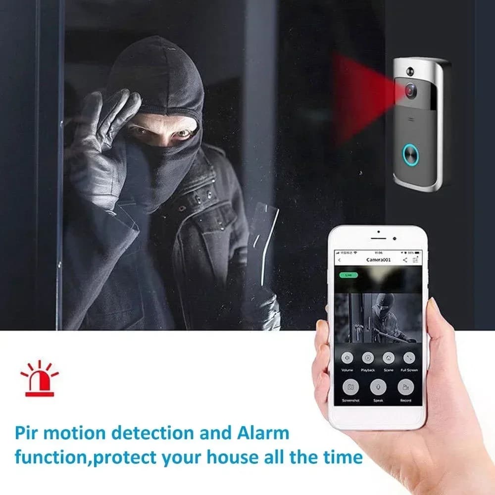 Videocitofono Smart WIFI con campanello, rilevatore di movimento wireless, audio e altoparlante, visione notturna, monitor remoto per iOS e Android