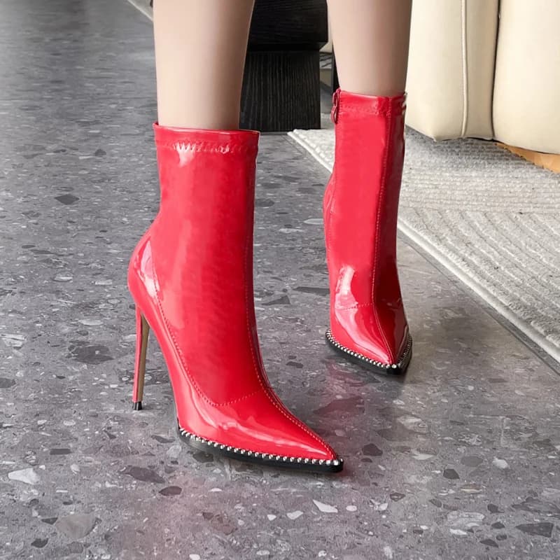 European and American minimalist women's boots with rhinestone trim, thin heel, ultra-high heel ankle boots