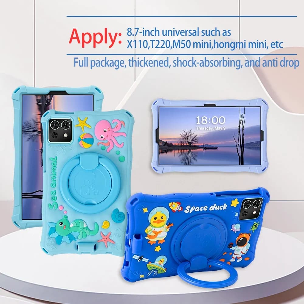 Custodia in silicone per bambini per Xiaomi Redmi Pad SE 8,7 pollici 2024 8,7" Cover per tablet con supporto rotante simpatico cartone animato con cinturino e penna