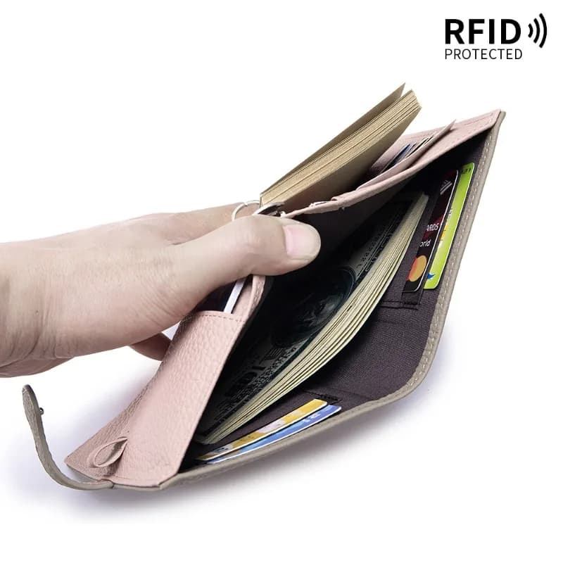 RFID Cow Leather Binder Wallet Travel Passport Organizer with 6-Ring Notebook Card Slots A7 Refillable Notebook for Men & Women
