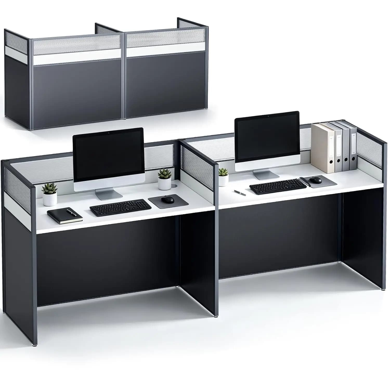 Scrivania a cubicolo per 2 persone con pannelli divisori, gestione cavi, postazione di lavoro per ufficio, casa, uso commerciale, personalizzabile