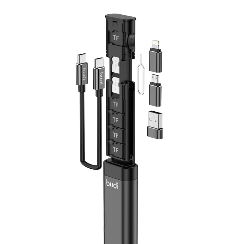 Lettore di schede di memoria Micro SD TF BUDI 9-in-1 ad alta velocità con adattatore multifunzione USB Type-C e cavo dati per il trasferimento dati