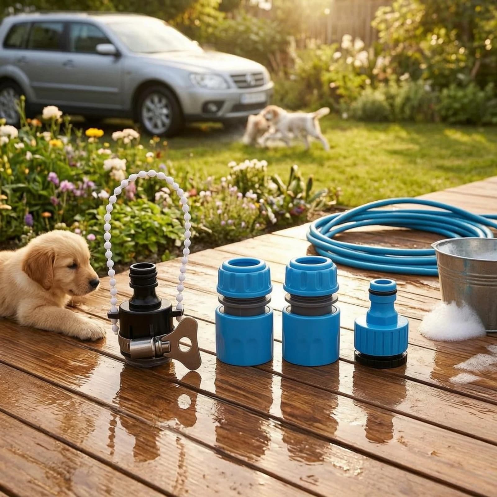4 Pieces Plastic Hose Connector Set Blue and Black Garden Hose Repair Connector Kit Smooth Molded Finish Leak-Proof