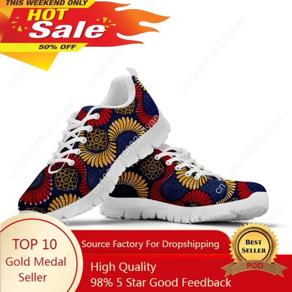 Vitage Women's Gymnastics Shoes Printed with African Art Low african style mesh shoes for women's summer moccasins Zapatos