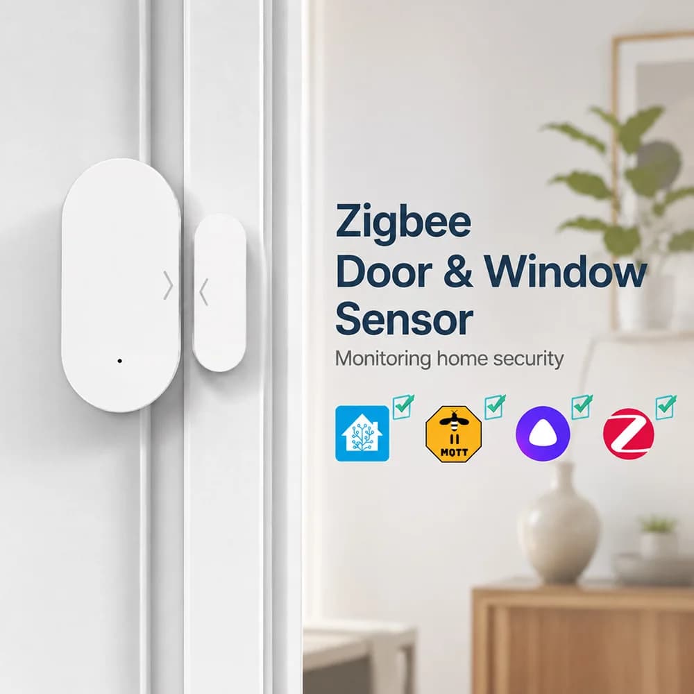 Zigbee 3.0 Door Window Sensor Magnetic Contact Alarm Smart Home Security Sensor Works with Home Assistant Zigbee2MQTT ZHA Alexa