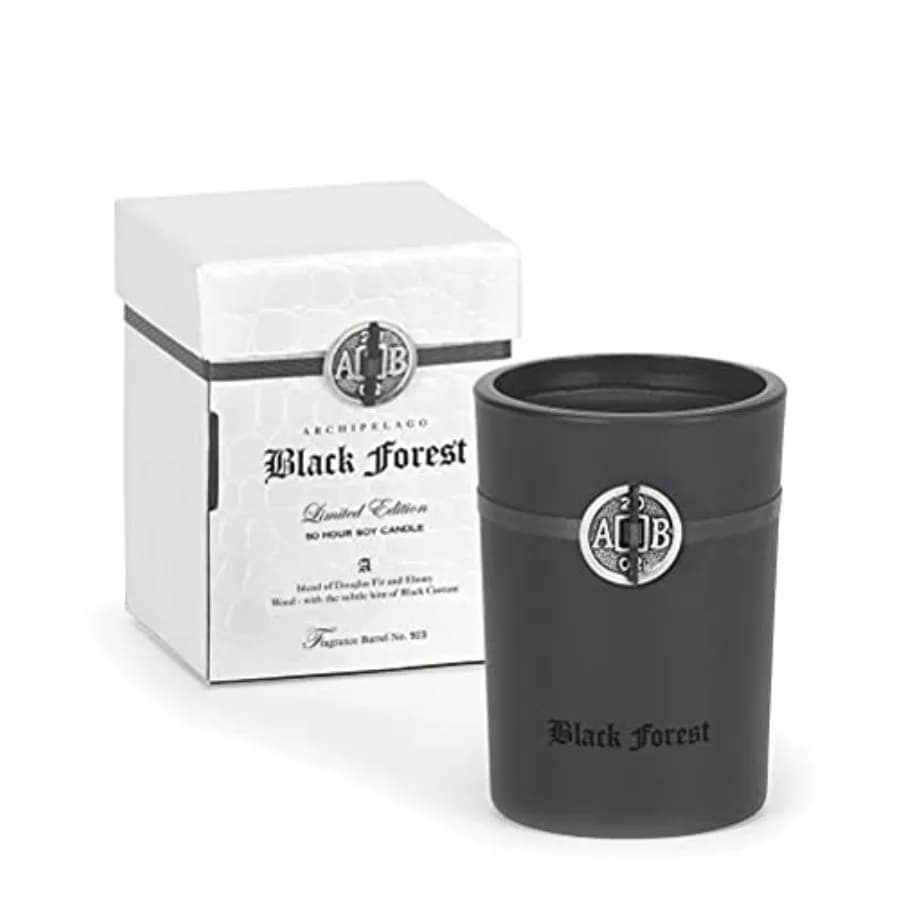 Candela in Scatola Black Forest, Profumo di Legno di Ebano Scuro, Abete Douglas e Ribes Nero, Miscela di Cera di Soia Pura, Stoppino Senza Piombo, 55 Ore di Durata