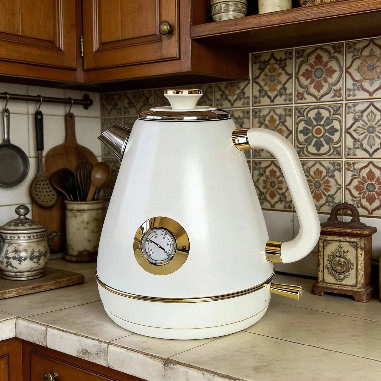 Bollitore elettrico in stile europeo da 1,7 litri Bollitore bollente domestico con display della temperatura Teiera in acciaio inossidabile 304 Spegnimento automatico 1850W