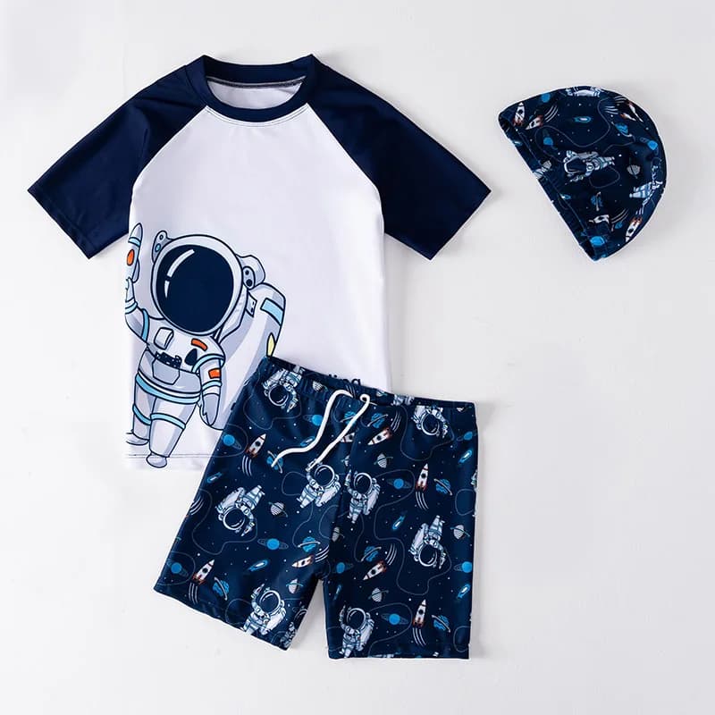 Costumi da bagno per bambini costumi da bagno per ragazzi 3 pezzi costume da bagno (maglietta + tronco + berretto) protezione solare a maniche corte Quick Dry Boy Swmin Set