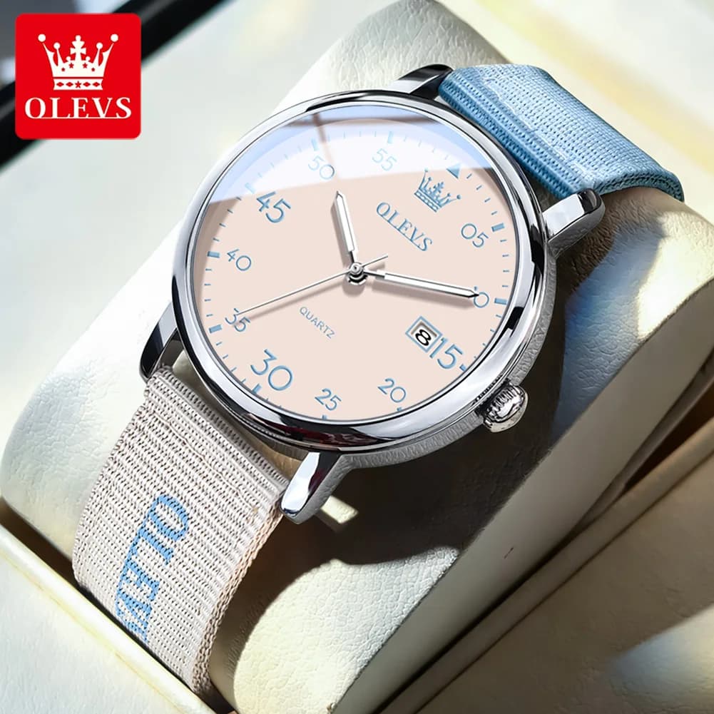 OLEVS Brand New Fashion Retro Style Classic Style Quartz Watch Men and Women Canvas Strap Waterproof Calendar Watch Men Reloj
