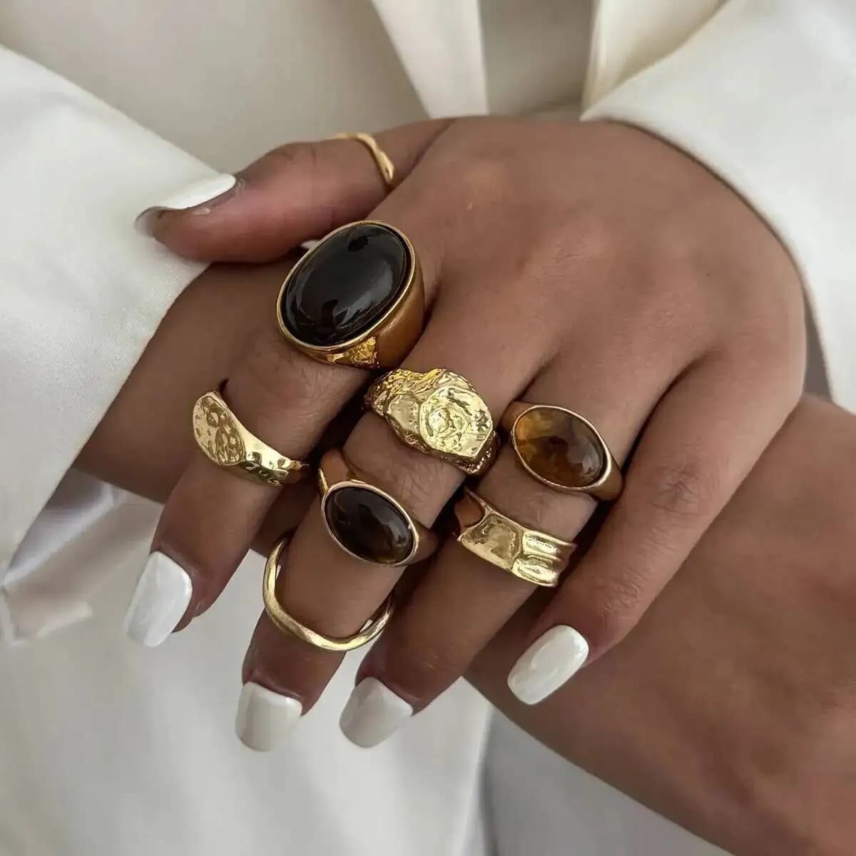 SHIXIN 8 pz/set Retro Resina Metallo Anelli Aperti per Le Donne Della Boemia Acrilico Irregolare Impilabile Knuckle Anelli Autunno/Inverno Gioielli