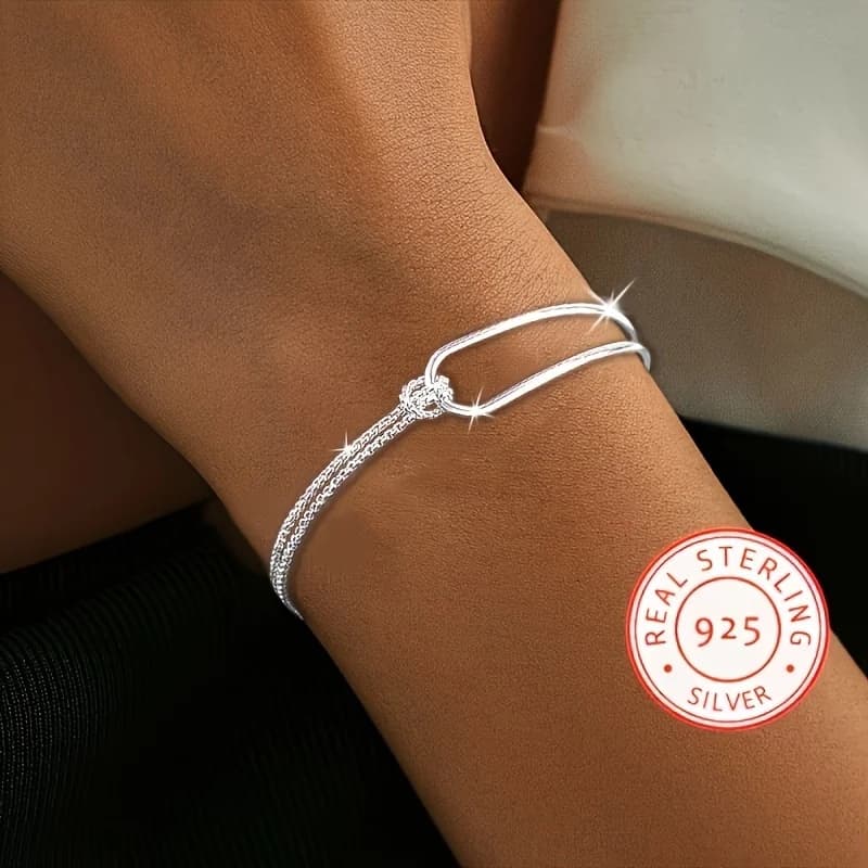 Bracciale in Argento Sterling 925, Lusso Discreto, Design Minimalista, Gioiello Estivo Mezzo Bracciale Mezzo Catena