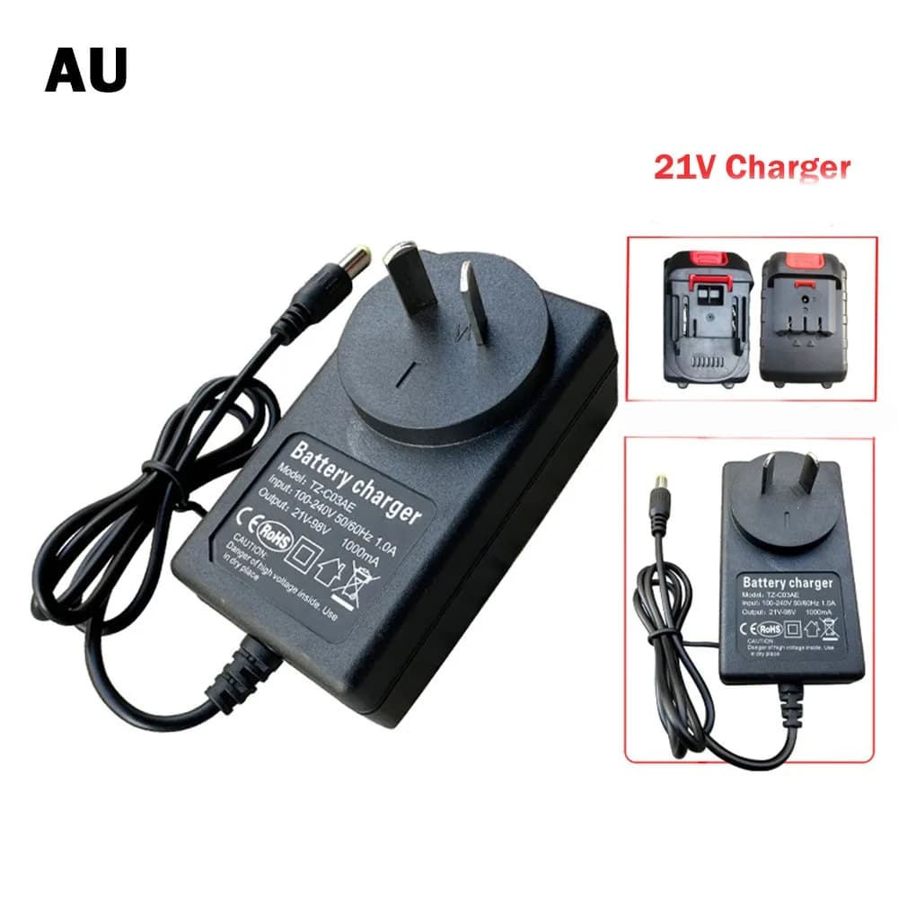 Caricabatteria al litio 21V Adattatore per utensile elettrico a ricarica rapida 1A Trasformatore batteria universale con spina US/EU/UK/AU