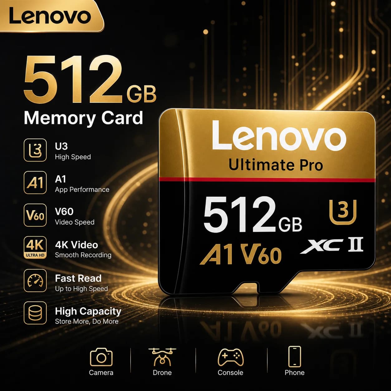 Lenovo Micro TF SD Card 512GB High Endurance 256GB Memory Card 64GB 128GB High-Speed Read and Writing for Dash Cam/Car Camera
