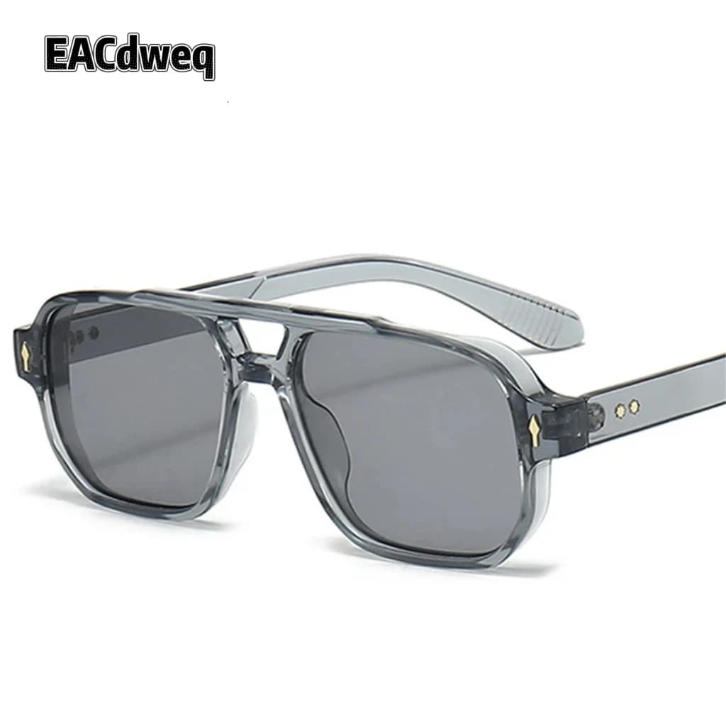 Occhiali da Sole Quadrati Vintage da Uomo con Doppio Ponte, Lenti Trasparenti Effetto Oceano, Occhiali da Donna di Tendenza con Rivetti, Protezione UV400