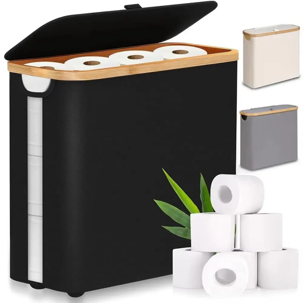 Large Capacity Toilet Paper Storage Basket Waterproof Oxford Cloth Large Paper Holder with Handle Folding Bathroom Storage Box