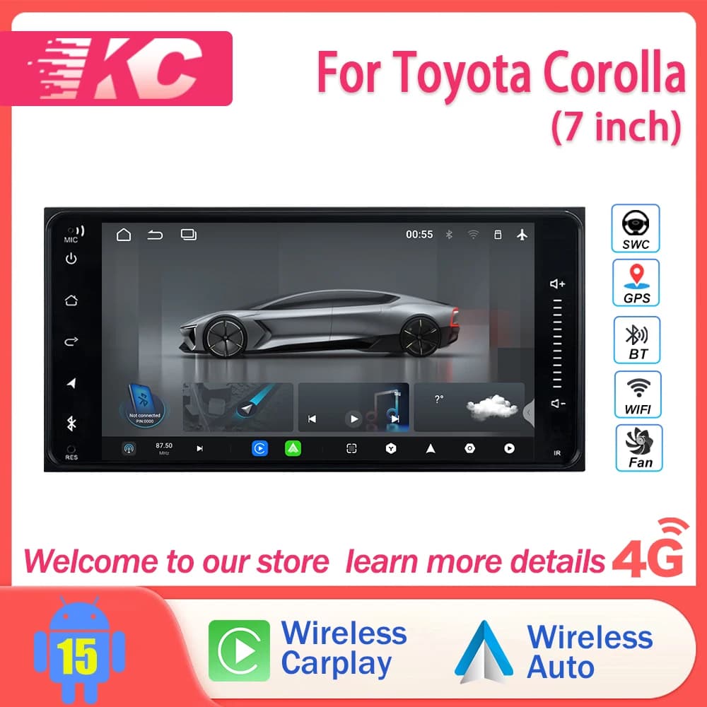 For Toyota Corolla(7 inch)dsp, CarPlay Android auto reverse input split screen navigation and other functions.