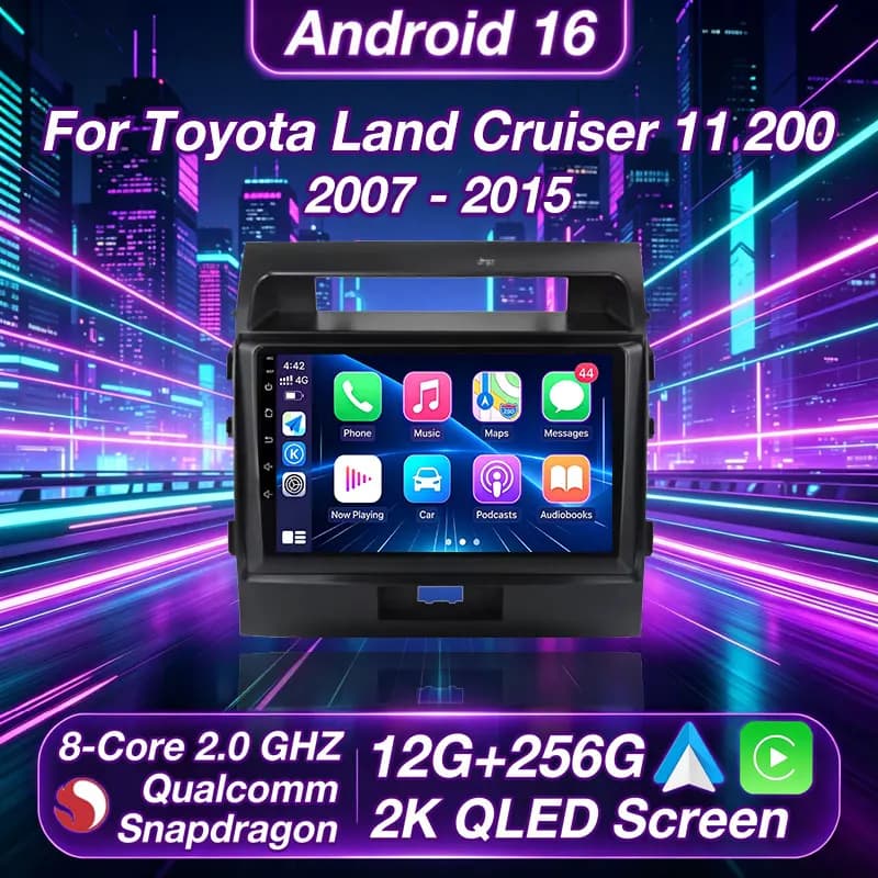 Autoradio Android 16 per Toyota Land Cruiser 11 200 2007 - 2015 Lettore multimediale GPS Navi Stereo Wireless Carplay QLED Video BT