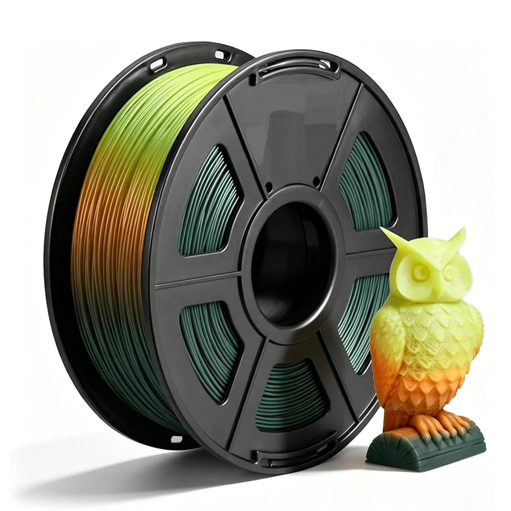 PLA connection for 3D printer, three-tone change with temperature, black to orange to yellow, 250 g, 500 g, 1 kg, 1,75 mm