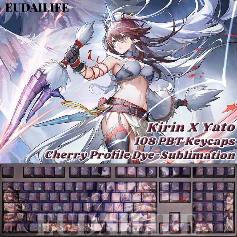 Kirin X Yato 108 Keycap Arknights PBT Sublimation of the Cherry Light Transmission Switch Key Cover for Otaku Mechanical Keyboard