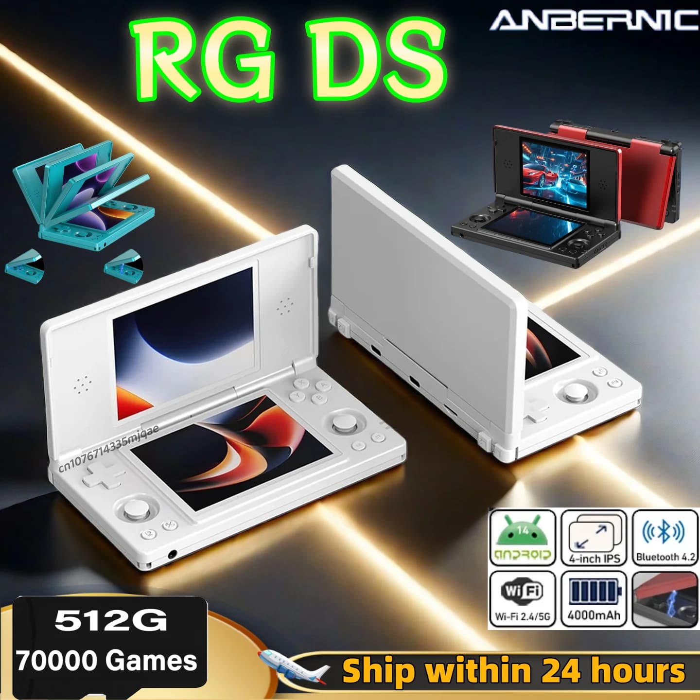 ANBERNIC RG DS Console di gioco portatile 4 "IPS Multi-touch Doppio schermo Flip Videogiochi Lettore Android 14 Supporto RixelHK Wifi RGDS