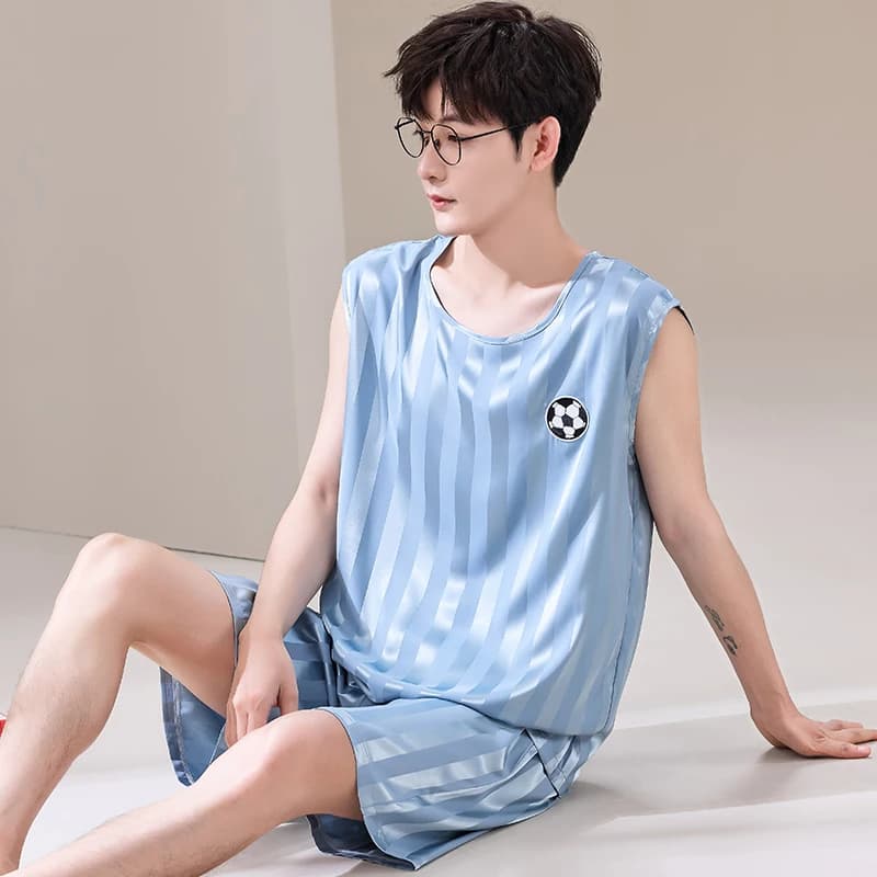 Pigiama da uomo estivo pigiama di seta di ghiaccio Set pigiama da notte senza maniche Casual pigiama da notte Plus Size 4XL 5XL abiti da casa