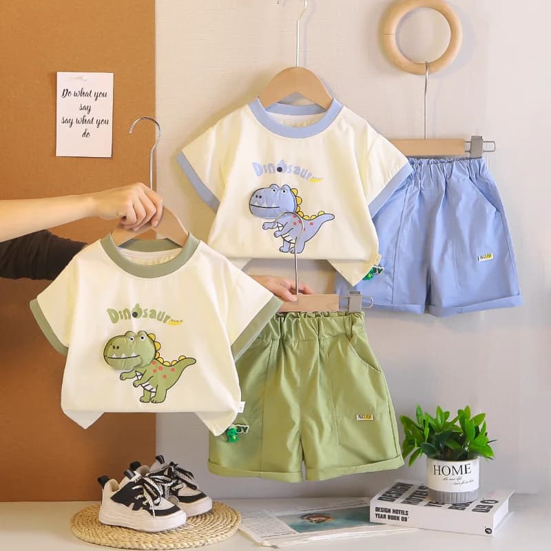 Nuovo Completo Estivo per Bambini, Set di 2 Pezzi con T-Shirt a Maniche Corte e Pantaloncini con Stampa Cartoon per Bambini e Bambine, Abbigliamento per Bambini Piccoli