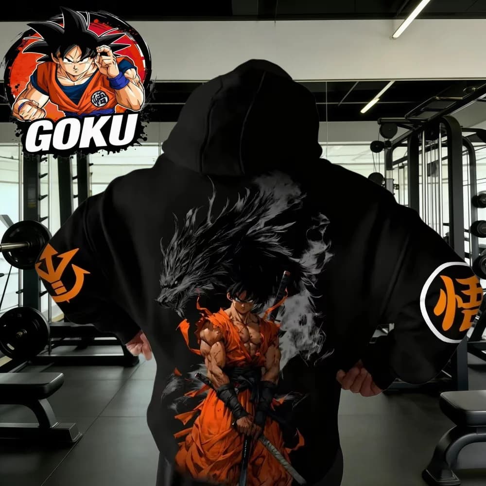 Felpa con Cappuccio Dragon Ball Autunno Inverno 2026, 100% Cotone Oversize con Stampa Goku Samurai Lupo, Abbigliamento Sportivo Unisex per Adulti e Bambini
